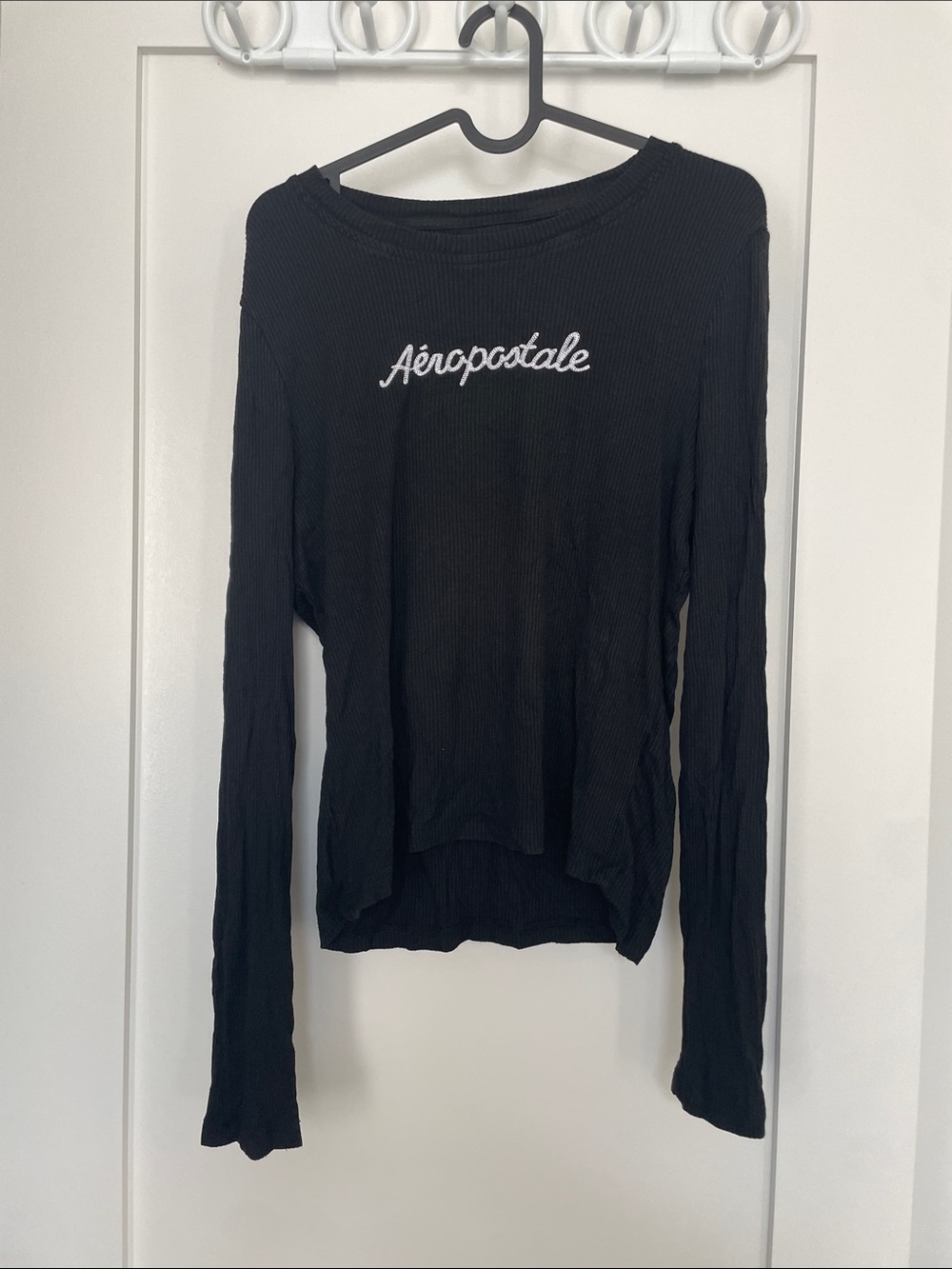 VTG Aeropostale Black Long Sleeve Ribbed Tee with White Logo